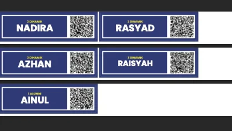 StudentQR badge sheet generator showing multiple badge cards with QR codes